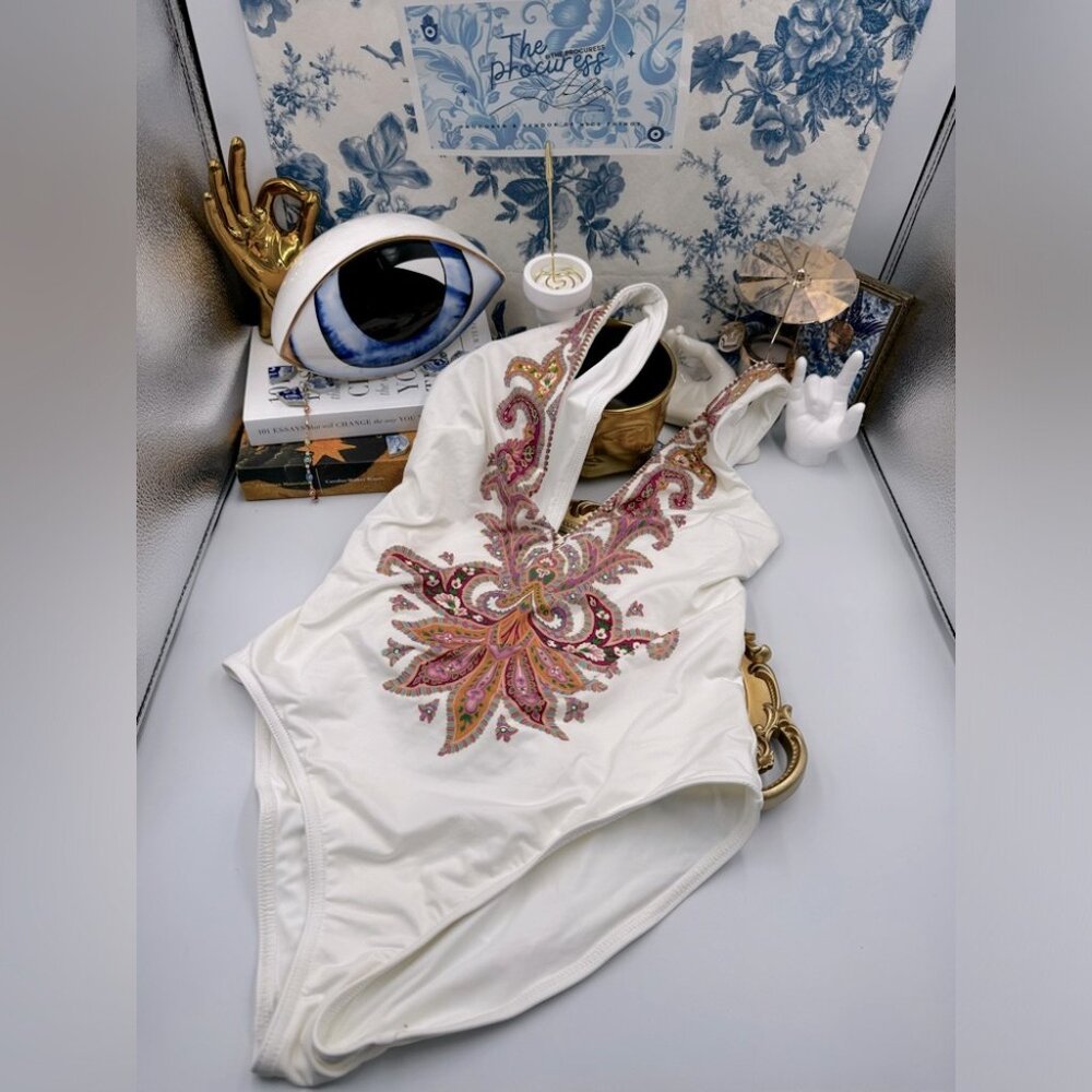 🆕 ZIMMERMANN 🧿 NWOT Teddy Paisley Plunge Bathing Suit, Sz 3 - MISSING BELT - Picture 2 of 16